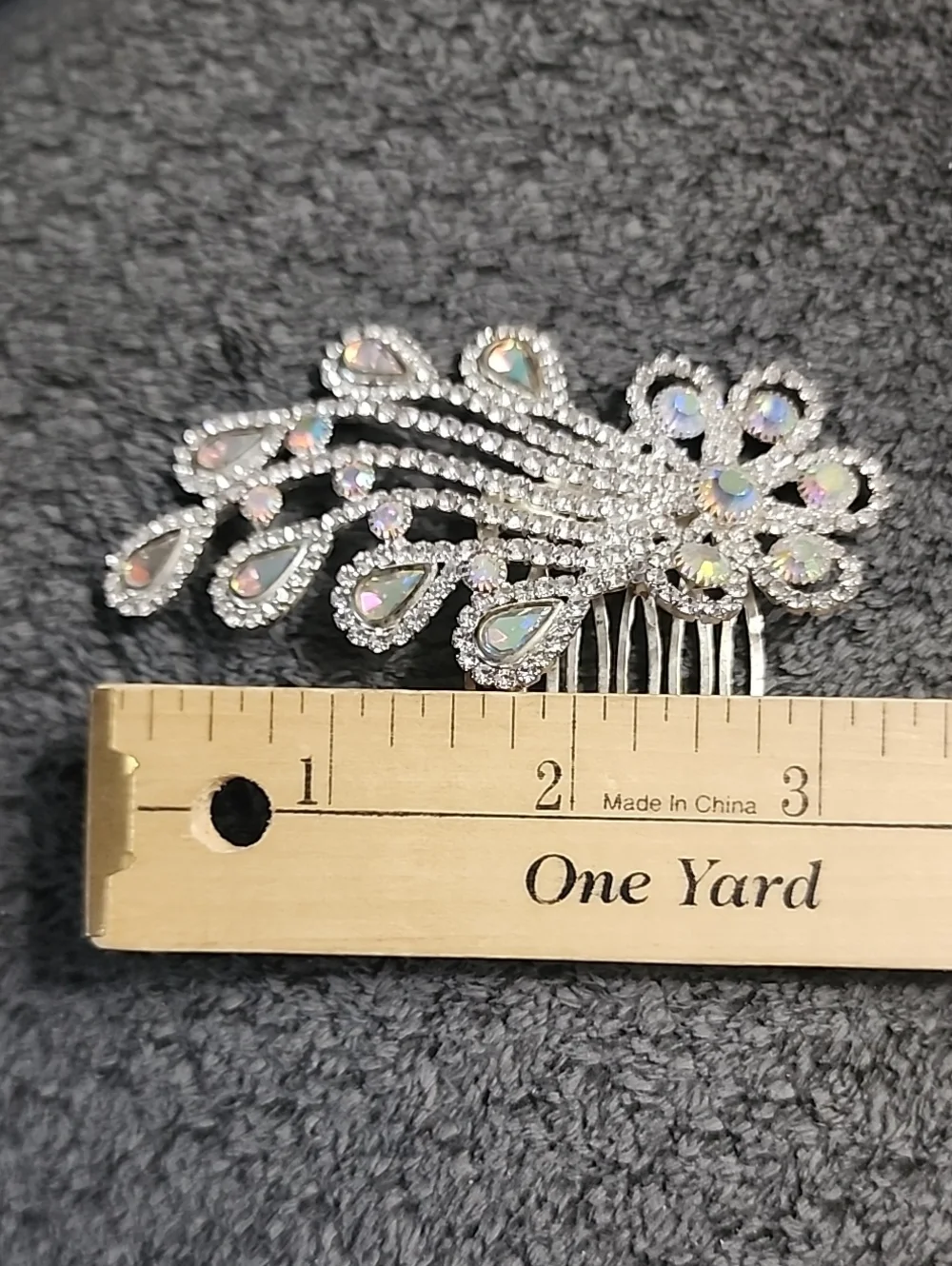 Silvertone Aurora Borealis & Clear Crystal Teardrop Hair Comb